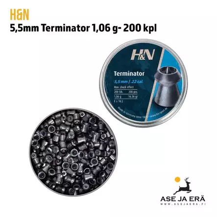 5,5mm H&N Terminator 1,06 g 200 kpl - Rasia avoinna - 5,5 mm luodit - 4047058018010 - 6