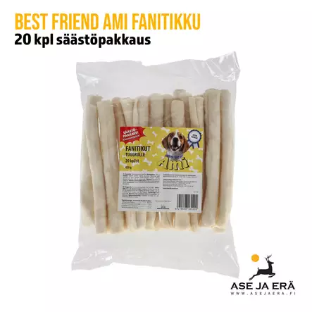 Best Friend Ami fanitikku 20 kpl säästöpakkaus, myyntipakkaus edestä - Koiran herkut ja puruluut - 6419698180200 - 1
