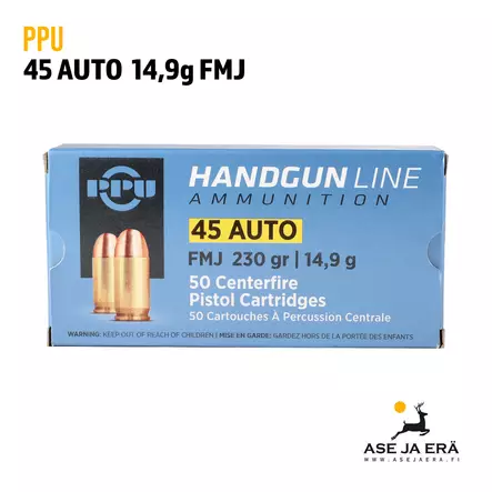 PPU .45 ACP FMJ 14,9g pistoolipatruuna - Muut pistoolinpatruunat - 8605003813170 - 1