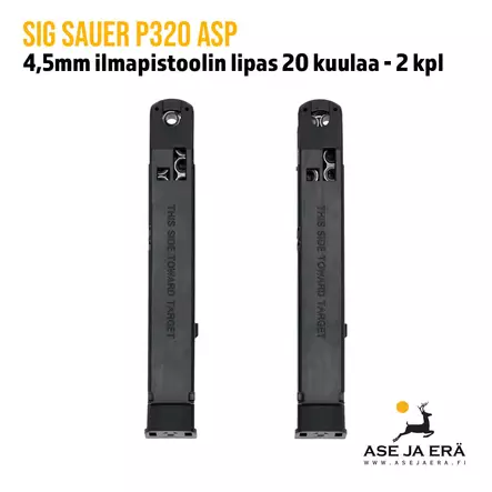 Sig Sauer P320 ASP 4,5mm CO2 ilmapistoolin varalipas 20 kuulaa 2 kpl - yleiskuva kahdesta lippaasta - SIG Sauer lippaat - 798681580590 - 2