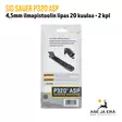 Sig Sauer P320 ASP 4,5mm CO2 ilmapistoolin varalipas 20 kuulaa 2 kpl - myyntipakkauksen takakansi, tuotetiedot ja EAN - SIG Sauer lippaat - 798681580590 - 8