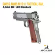 Swiss Arms M1911 Tactical Rail metallirunkoinen Blowback 4,5mm CO2 ilmapistooli - BB kuula ilmapistoolit - 3559962885080 - 3