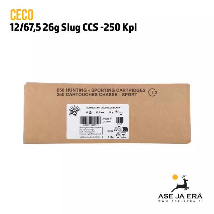 12/67,5 Geco CCS Slug 26g 250 kpl - Täyteiset - 24000294320310 - 1