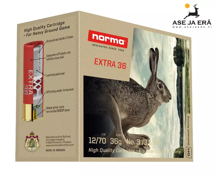 12/70 Norma Extra 36g 25kpl - 12/70 metsästyspatruunat - 7393923321660 - 1