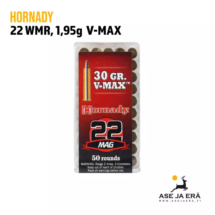 22WMR Hornady V-Max 1,95g 50 kpl - 22 WMR patruunat - 090255832020 - 3