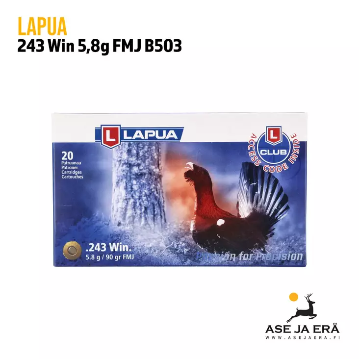 243 Win Lapua FMJ B503 5,8g kivääripatruuna - Muut kaliiperit - 6418267102520 - 5
