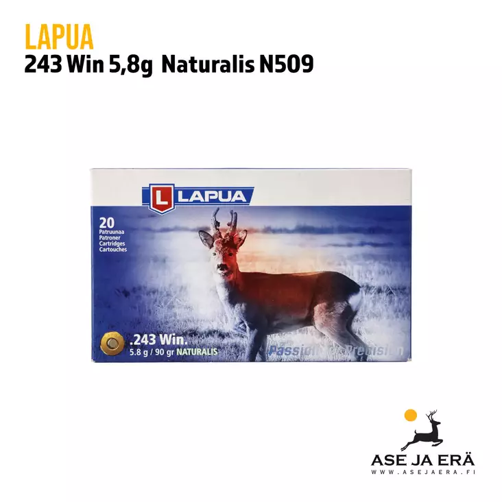 243 Win Lapua Naturalis 5,8g N509 kivääripatruuna - Muut kaliiperit - 6418267102810 - 2
