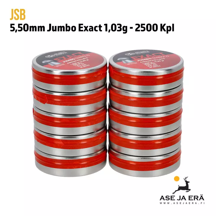 5,50 mm JSB Jumbo Exact 1,03g 2500kpl - 10 rasiaa yhdessä pinossa - 5,5 mm luodit - 8594180450523x10 - 2