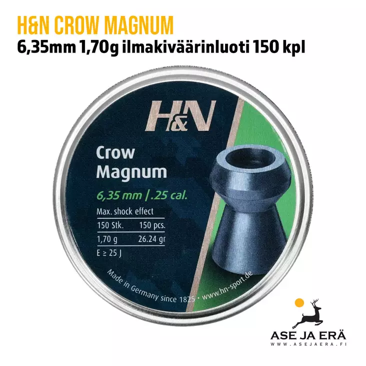 H&N Crow Magnum 6,35mm 1,70g ilmakiväärinluoti 150 kpl - yleiskuva rasian kannesta - 6,35 mm luodit - 4047058019550 - 1