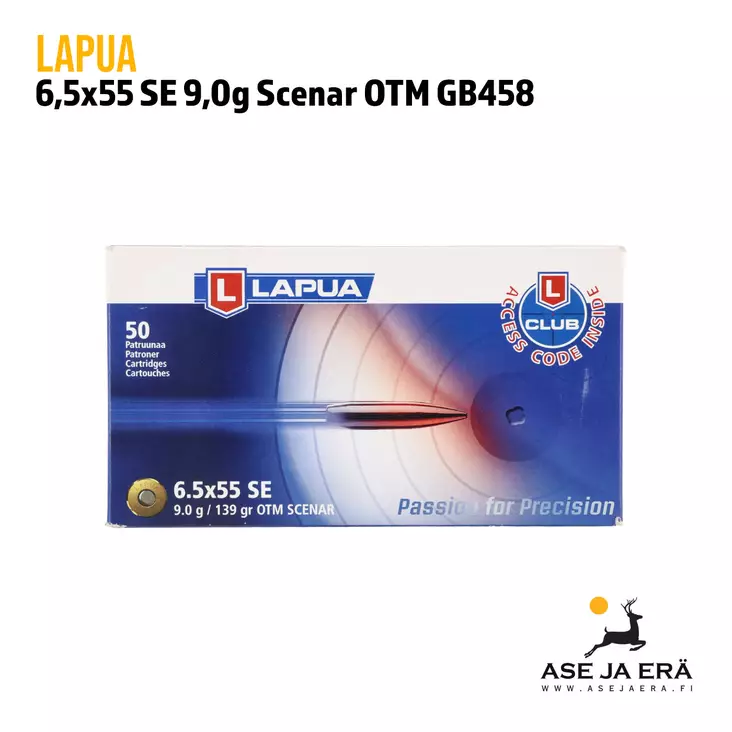 6,5x55 SE Lapua Scenar 9,0g GB458 patruuna 50 kpl - 6,5x55 kaliiperi - 6418267101790 - 3