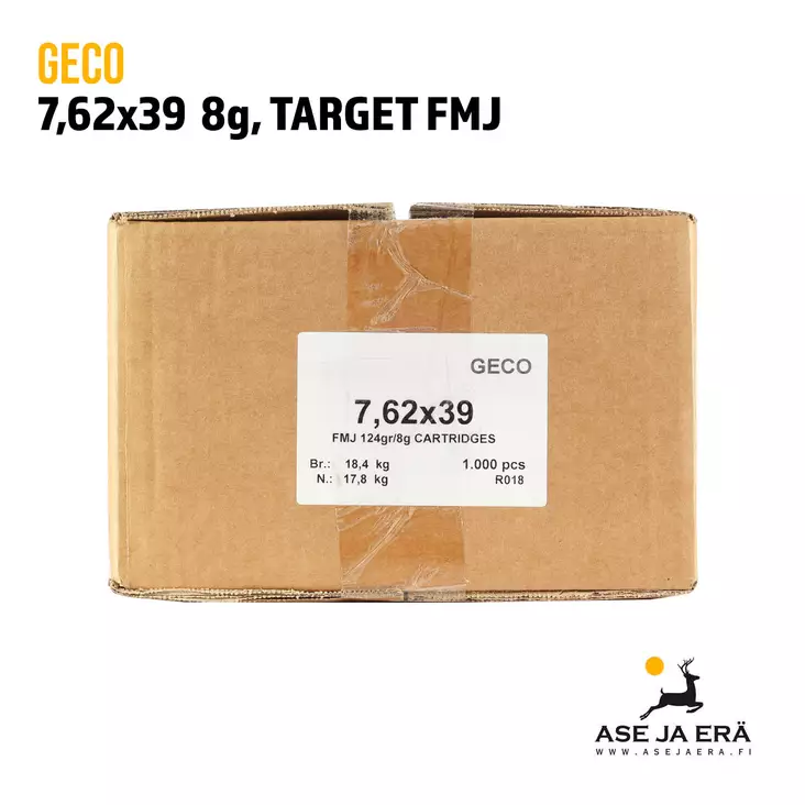 7,62x39 Geco Target 8g FMJ 1000 kpl - Muut kaliiperit - 4000294178122X20 - 1