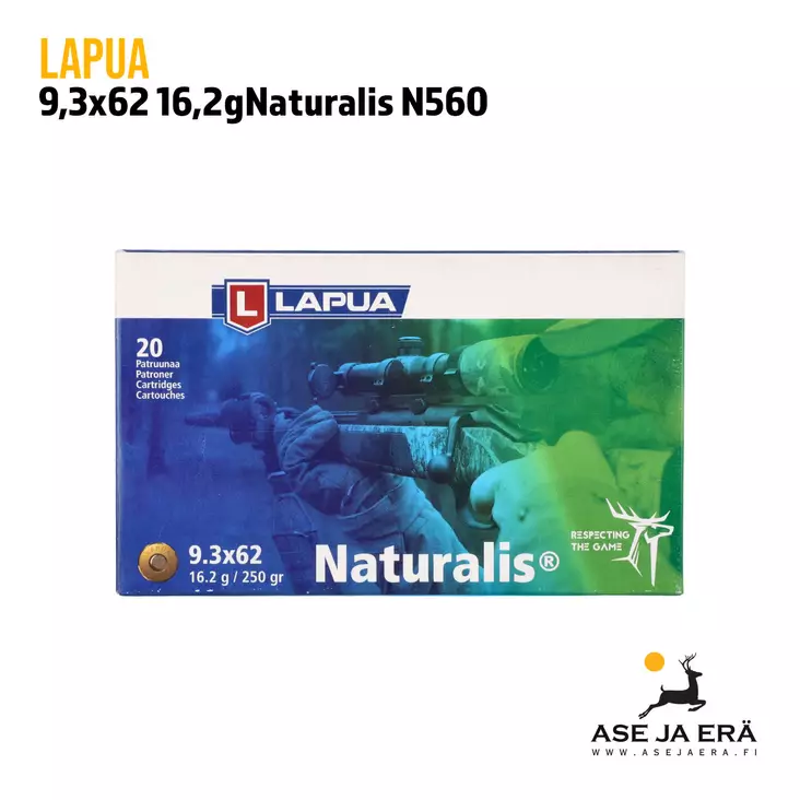 9,3x62 Lapua Naturalis 16,2g N560 kivääripatruunaa 20kpl - 9,3x62 kaliiperi - 6418267103480 - 9