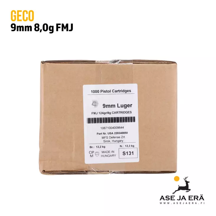 9mm Luger Geco FMJ 8g 1000kpl - 9mm pistoolin patruunat - R23186291000 - 2