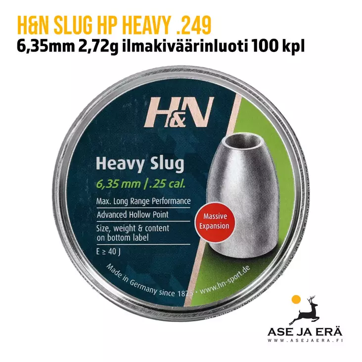 6,35mm H&N Slug HP Heavy 2,72g ilmakiväärinluoti 100 kpl, yleiskuva rasia kansi - 6,35 mm luodit - 4047058022710 - 1