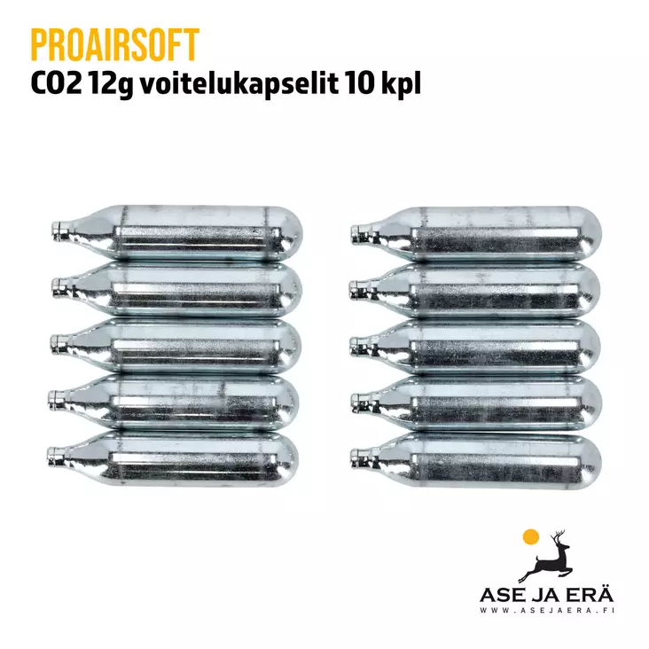 Proairsoft CO2 12g voitelukapselit 10 kpl - yleiskuva kymmenestä voitelukapselista - Co2 kaasupatruunat - 6430034893370 - 1