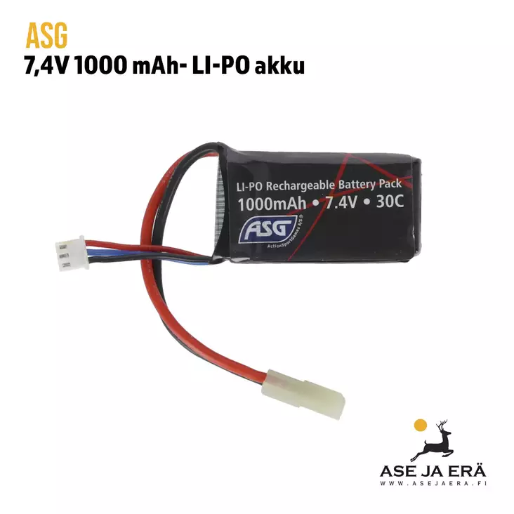 ASG 7,4V 1000 mAh, LI-PO akku - Airsoft-akut ja laturit - 5707843051590 - 2