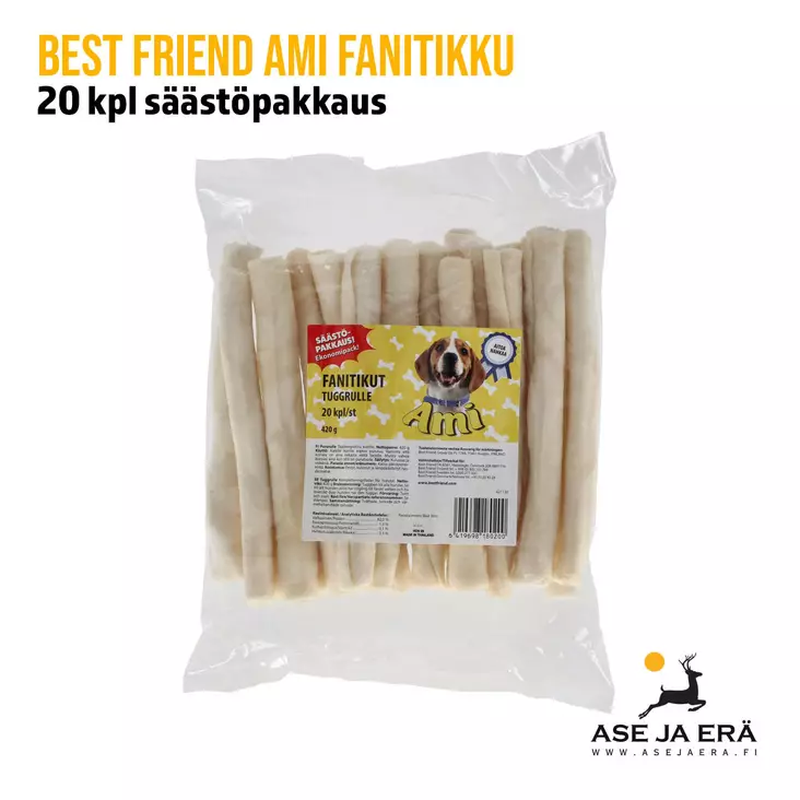 Best Friend Ami fanitikku 20 kpl säästöpakkaus, myyntipakkaus edestä - Koiran herkut ja puruluut - 6419698180200 - 1