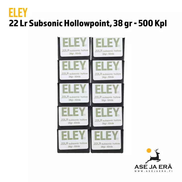 Eley Subsonic Hollowpoint 22LR 38gr 500 - 22 Subsonic patruunat - 650911054007x10 - 1