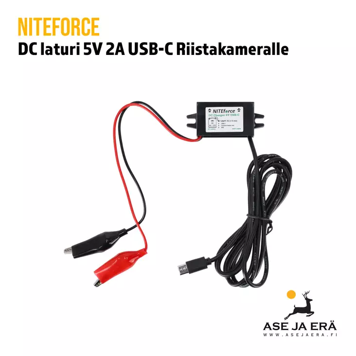 NITEforce DC laturi 5V 2A USB-C valvontakamerakäyttöön - Tarvikkeet riistakameroihin - 6430061582230 - 1