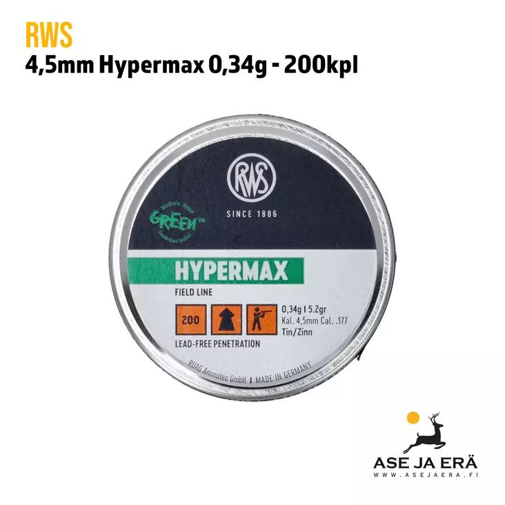 RWS Hypermax 4,50 mm ilma-aseluoti 0,34g - 4,5 mm ilmakivääriluodit - 4000294181610 - 2
