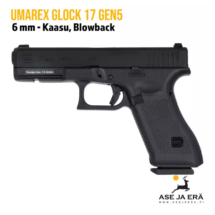 Umarex Glock 17 GEN5 kaasutoiminen 6mm airsoft pistooli - yleiskuva vasemmalta sivusta - Pistoolit ja -revolverit - 4000844665010 - 13