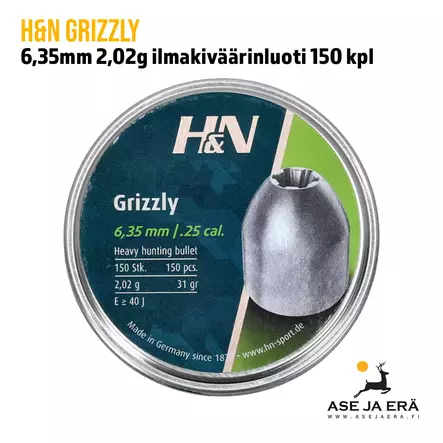 6,35mm H&N Grizzly 2,02g ilmakivääriluoti 150 kpl - yleiskuva rasian kansi - 6,35 mm luodit - 4047058018461 - 1