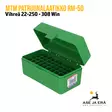 MTM RM-50 22-250-308Win patruunalaatikko 50 patruunalle, Flip-Top Vihreä - etuviistosta, kansi avattuna - Kiväärin patruunoille - 026057213101 - 7
