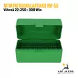MTM RM-50 22-250-308Win patruunalaatikko 50 patruunalle, Flip-Top Vihreä - edestä, kansi avattuna - Kiväärin patruunoille - 026057213101 - 4