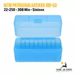 MTM RM-50 22-250-308Win patruunalaatikko 50 patruunalle, Flip-Top Sininen - edestä, kansi avattuna - Kiväärin patruunoille - 026057213101 - 12
