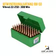 MTM RM-50 22-250-308Win patruunalaatikko 50 patruunalle, Flip-Top Vihreä - etuviistosta, kansi avattuna, patruunat paikallaan - Kiväärin patruunoille - 026057213101 - 8