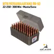 MTM RM-50 22-250-308Win patruunalaatikko 50 patruunalle, Flip-Top Musta/Savu - etuviistosta kansi avattuna, patruunat paikallaan - Kiväärin patruunoille - 026057213101 - 24
