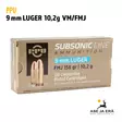 PPU 9 mm Para Subsonic 10,2g FMJ pistoolipatruuna - 9mm pistoolin patruunat - 8605003810131 - 6