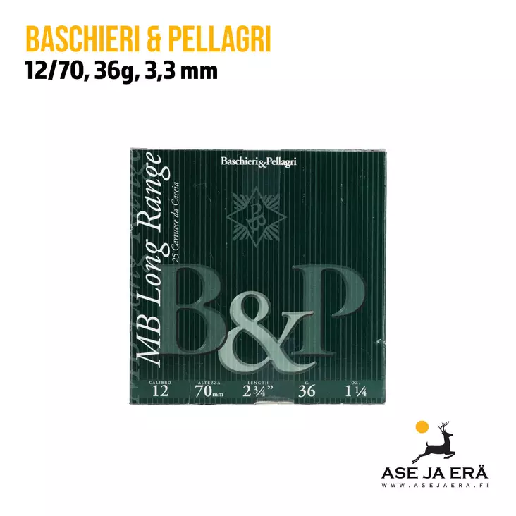 12/70 B&P MB Long Range 36g no3 3,3mm 25ras - 12/70 metsästyspatruunat - 8033109432931 - 3