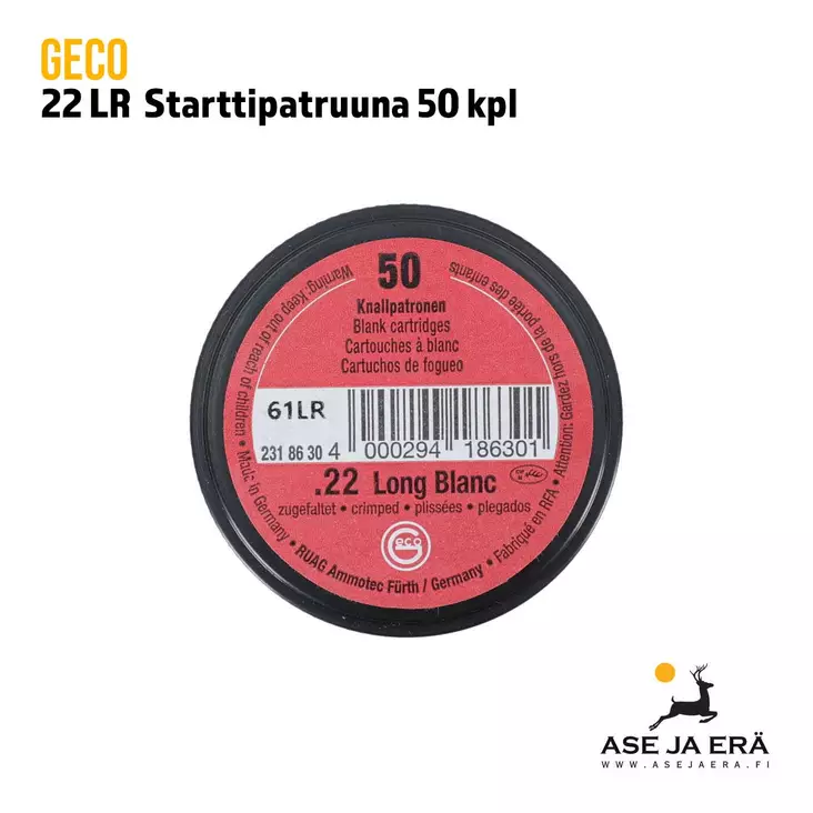 22LR Geco starttipatruuna 50 kpl - Starttiaseen patruunat - 4000294186301 - 1