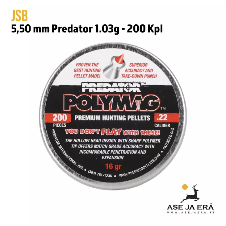 5,5mm JSB Predator Polymag 1.03 g 200 kpl - 5,5 mm luodit - 8594180450721 - 4