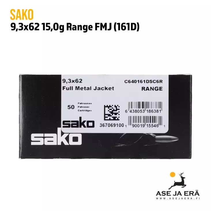 9,3x62 Sako Range 15g FMJ kiväärinpatruuna (161D) - 9,3x62 kaliiperi - 6438053186381 - 1