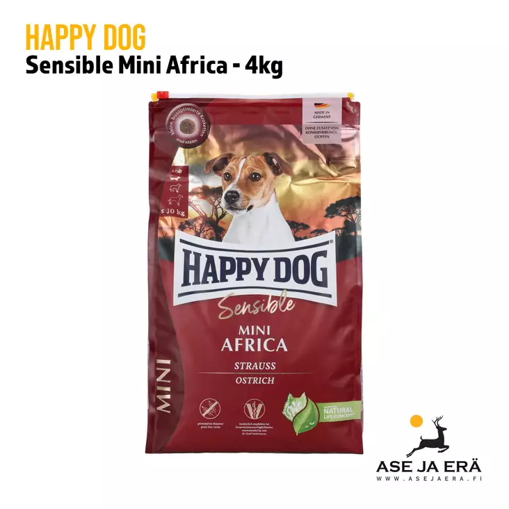 Happy Dog Sensible Mini Africa 4kg pussi edestä - Happy dog koiranruoka - 4001967166231 - 1