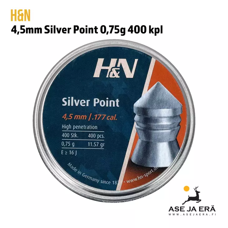 4,5mm H&N Silver Point 0,75g 400 kpl - Yleiskuva - 4,5 mm ilmakivääriluodit - 4047058022611 - 1