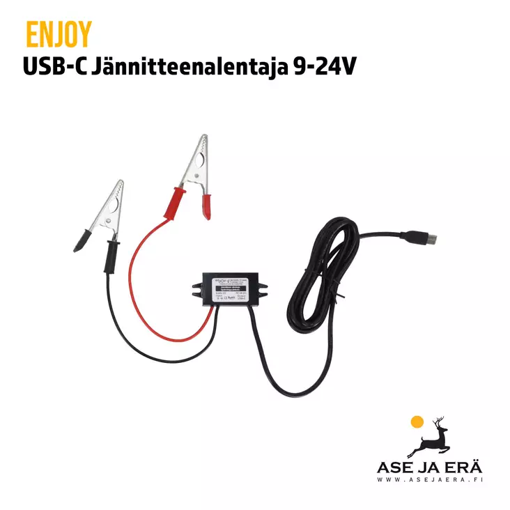 Enjoy USB-C jännitteenalentaja 9-24V riistakameralle, hauenleukaliittimillä - Tarvikkeet riistakameroihin - 6438195019721 - 1