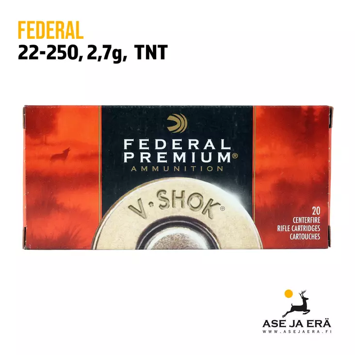 Federal Premium 22-250 Rem TNT Green 2,8g kiväärinpatruuna - Muut kaliiperit - 029465099671 - 1