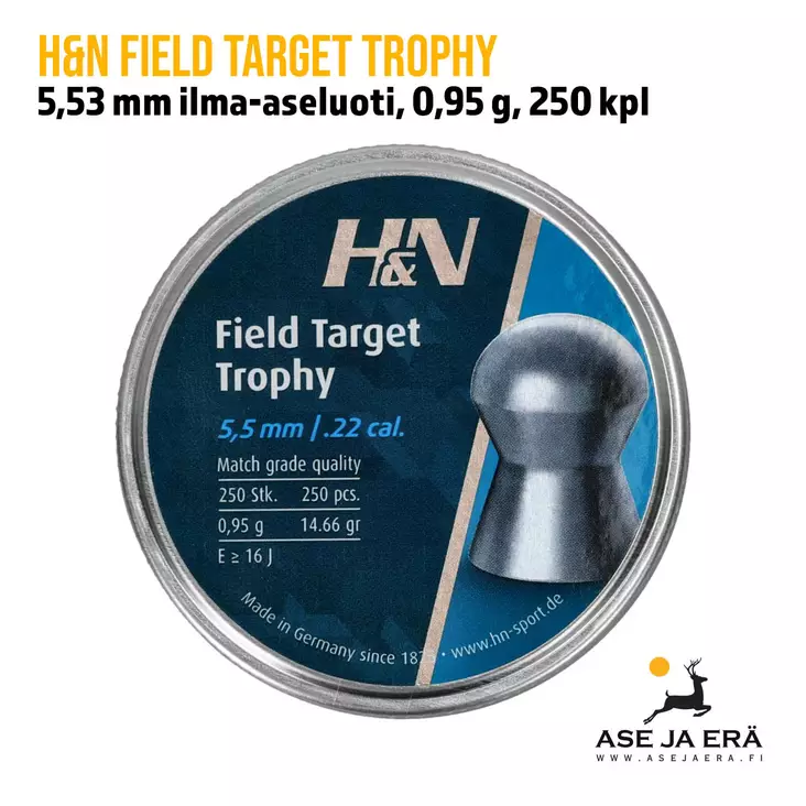H&N Field Target Trophy 5,53 mm (.22) ilma-aseluoti, 0,95 g, 250 kpl, yleiskuva rasiasta - 5,5 mm luodit - 4047058022581 - 1
