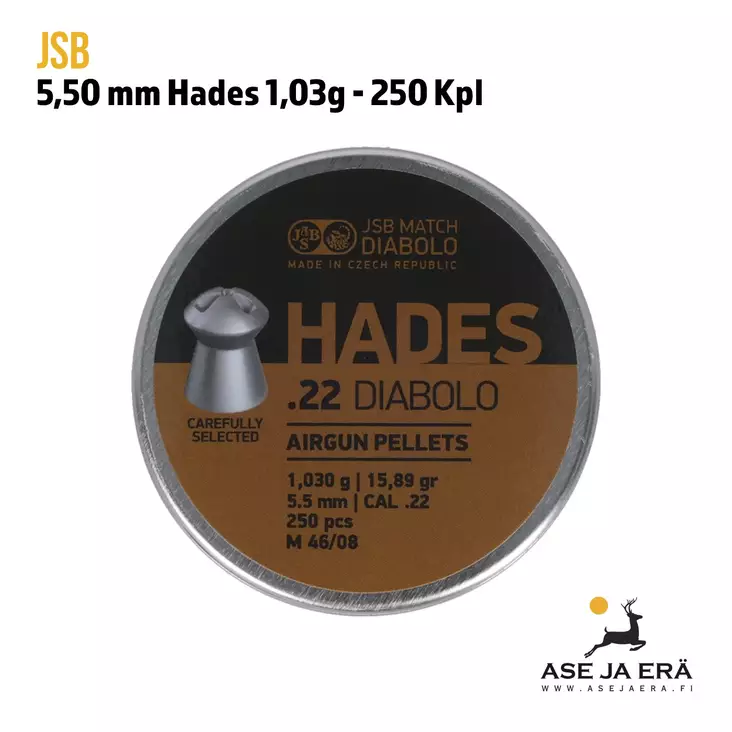 JSB Hades 5,50 ilma-aseluoti 1,03 g 250 kpl rasia - 5,5 mm luodit - 8594180450981 - 2