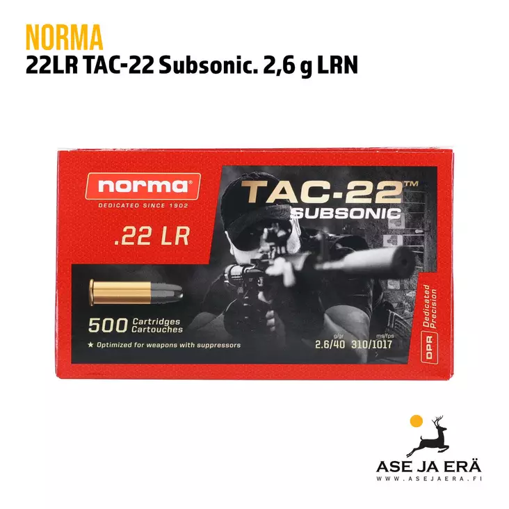 Norma 22LR TAC-22 Subsonic 2,6 g 500 kpl - 22 Subsonic patruunat - 0114000294250801 - 1