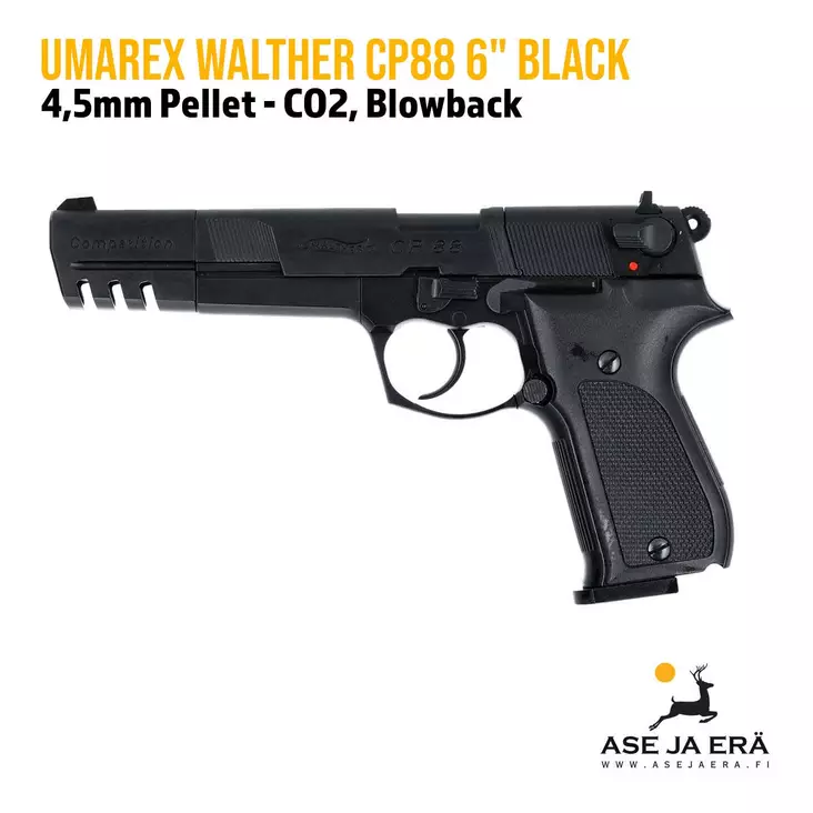 Umarex Walther CP88 CO2 Black 6" 4,5mm pellet ilmapistooli - Ilma-aseluoti ilmapistoolit - 4000844313331 - 1