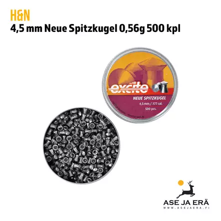 4,5 mm H&N Neue Spitzkugel 0,56g ilmakivääriluoti, 500 kpl - rasian kansi irroitettuna - 4,5 mm ilmakivääriluodit - 4047058002552 - 2