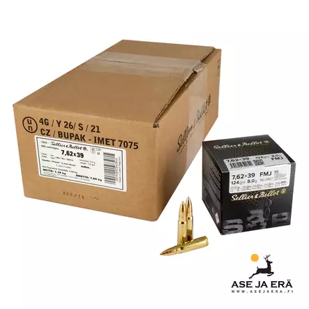 7,62x39 Sellier & Bellot FMJ 8,0g kiväärinpatruuna - Muut kaliiperit - 8590690340842 - 2