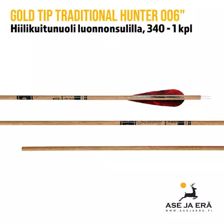 Gold Tip Traditional Hunter 006" hiilikuitunuoli luonnonsulilla, 340 - 1 kpl - yleiskuva nuolen osista - Hiilikuitunuolet - 1086701192 - 1
