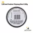 5,5mm JSB Predator Polymag Short ilma-ase luoti 200 kpl - rasian pohja EAN - 5,5 mm luodit - 8594180450752 - 10