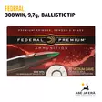 Federal Premium .308 Win 9,7g Nosler Ballistic Tip kiväärinpatruuna - 308 kaliiperi - 029465090302 - 1