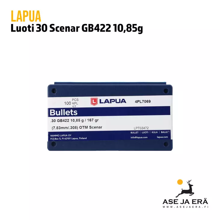 30 Lapua Scenar GB422 luoti 10,85 g 100 kpl - .30 luodit - 6418267300322 - 2